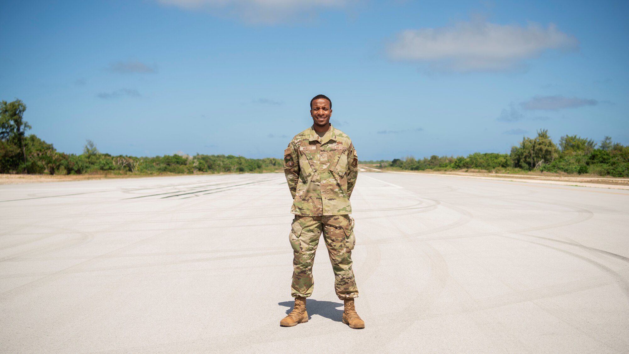 U.S. Air Force Staff Sgt. Wesley Murray, a cyber surety supervisor with the 644th Combat Communications Squadron, poses for a photo at Andersen Air Force Base, Guam, Feb. 10, 2021. During his Air Force career, Murray served at three duty stations and four deployed locations, and was able to obtain seven certificates in various advancements benefiting every unit he was attached to. (U.S. Air Force photo by Senior Airman Aubree Owens)