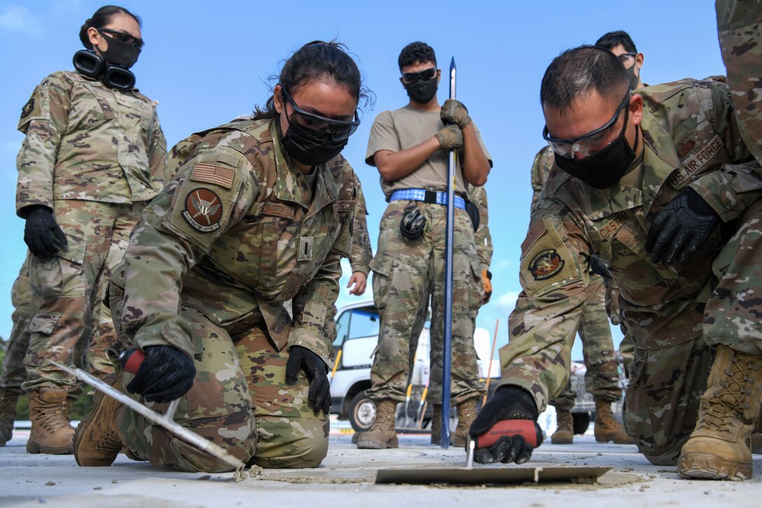 Airmen practicing spall repair