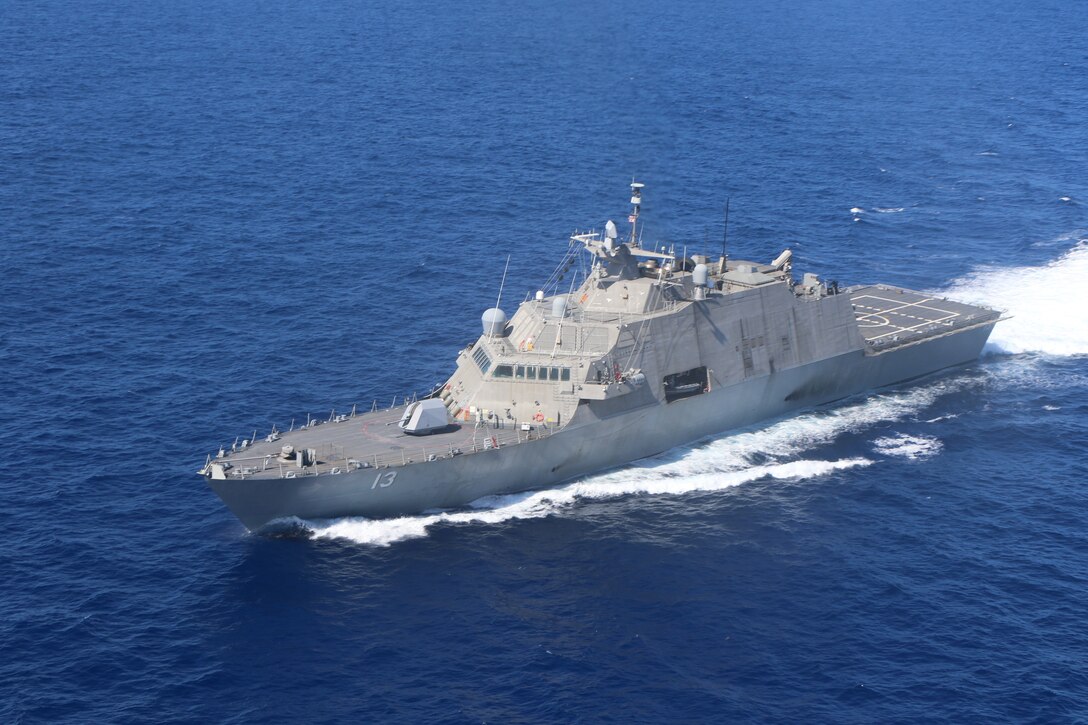 The Freedom-variant littoral combat ship USS Wichita (LCS 13) transits the Caribbean Sea, Mar. 2, 2021.