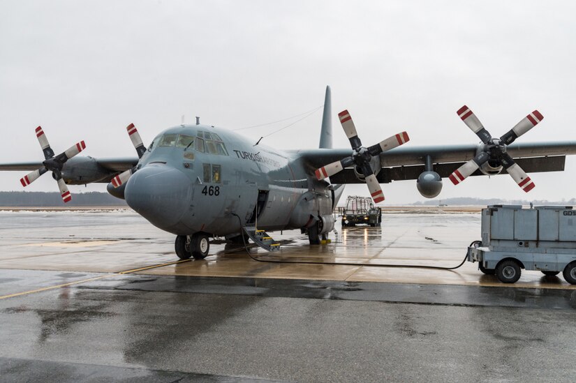 Cargo is loaded onto an airplane bound for Turkey.