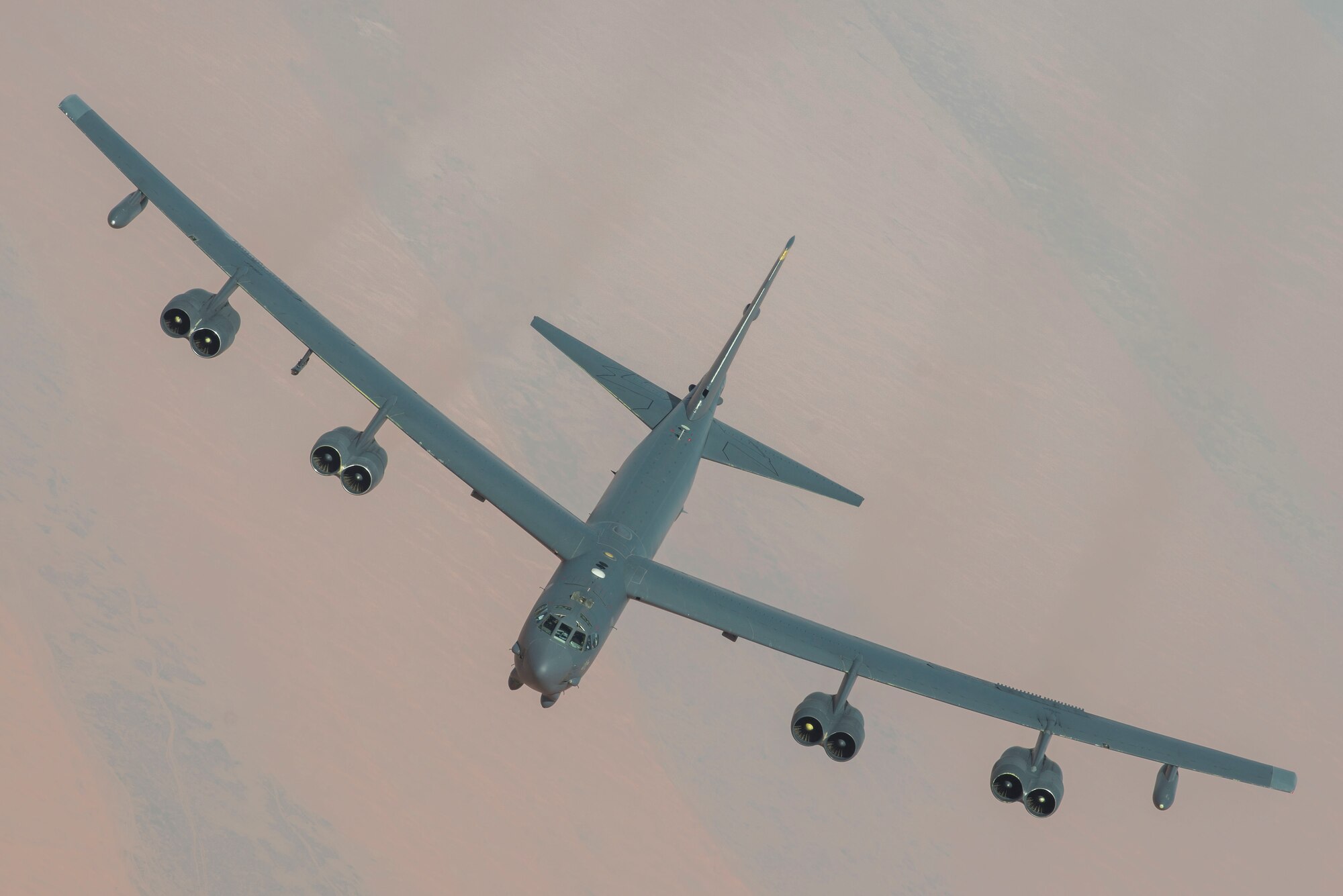 A U.S. Air Force B-52 Stratofortress assigned to the 5th Bomb Wing soars over the U.S. Central Command area of responsibility, March 7, 2021.