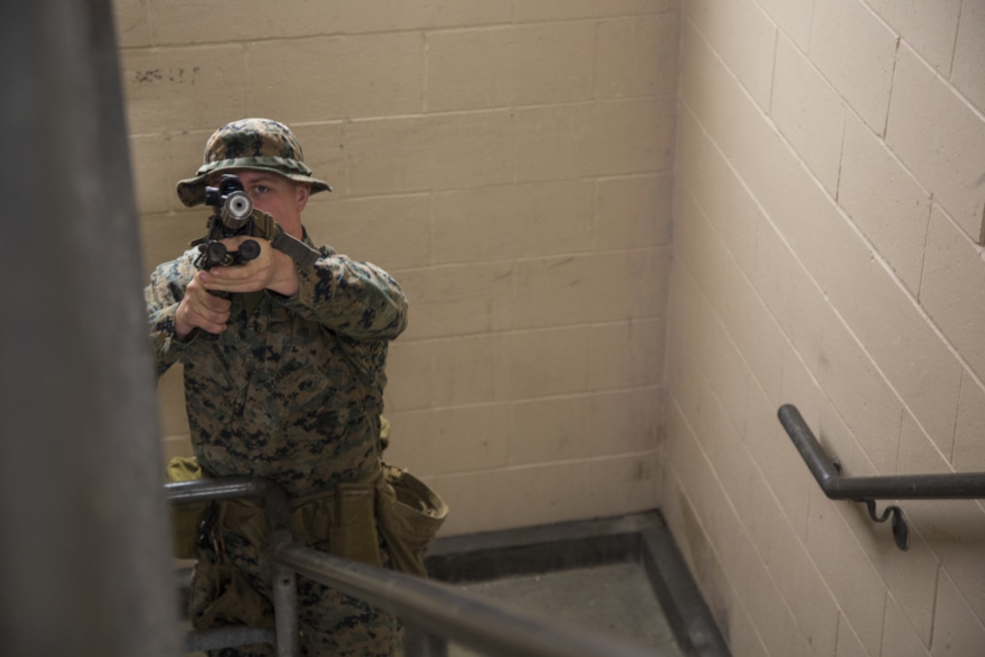 Marine Raiders with 3rd Marine Raider Battalion train Marines with 1st Battalion, 8th Marines on close quarters battles tactics at Camp Lejeune, N.C., Jan. 28, 2021.