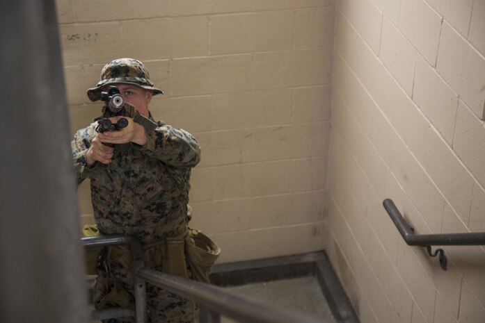 Marine Raiders with 3rd Marine Raider Battalion train Marines with 1st Battalion, 8th Marines on close quarters battles tactics at Camp Lejeune, N.C., Jan. 28, 2021.