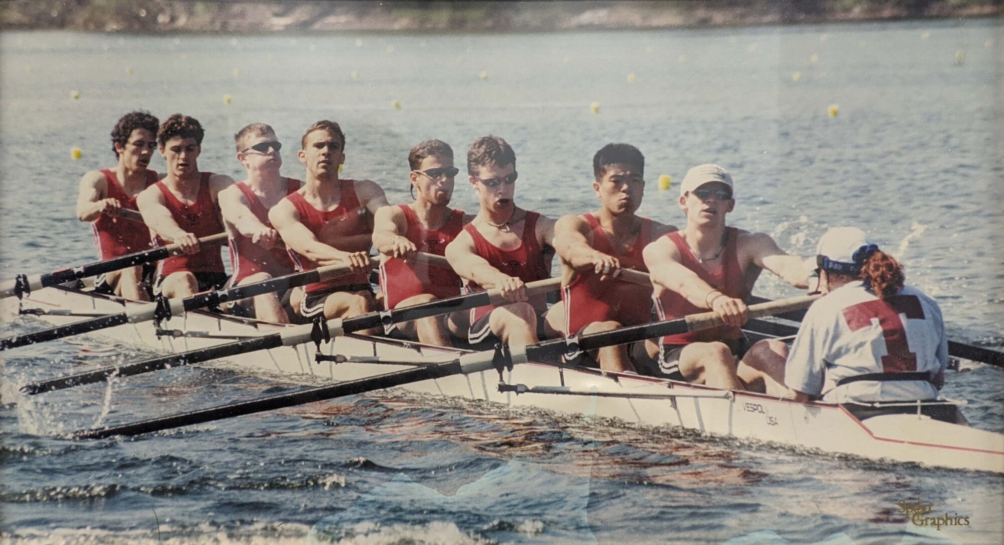 Ben Boehm, (third from left), participating in a rowing event as a student at the Massachusetts Institute of Technology. (Photo by Sport graphics)