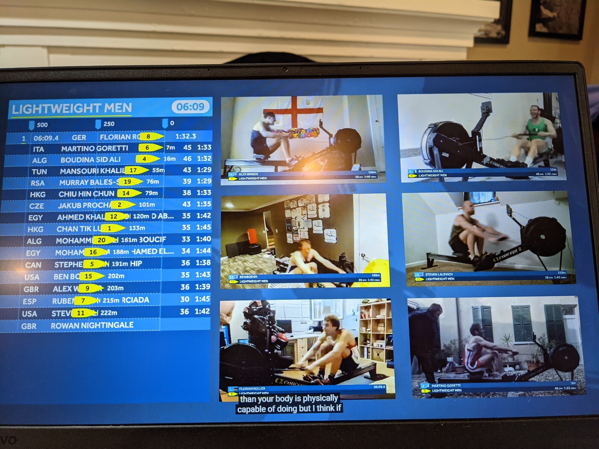 Col. Ben Boehm, (middle left) competing in the 2021 virtual World Rowing Indoor Championship. (Courtesy photo)
