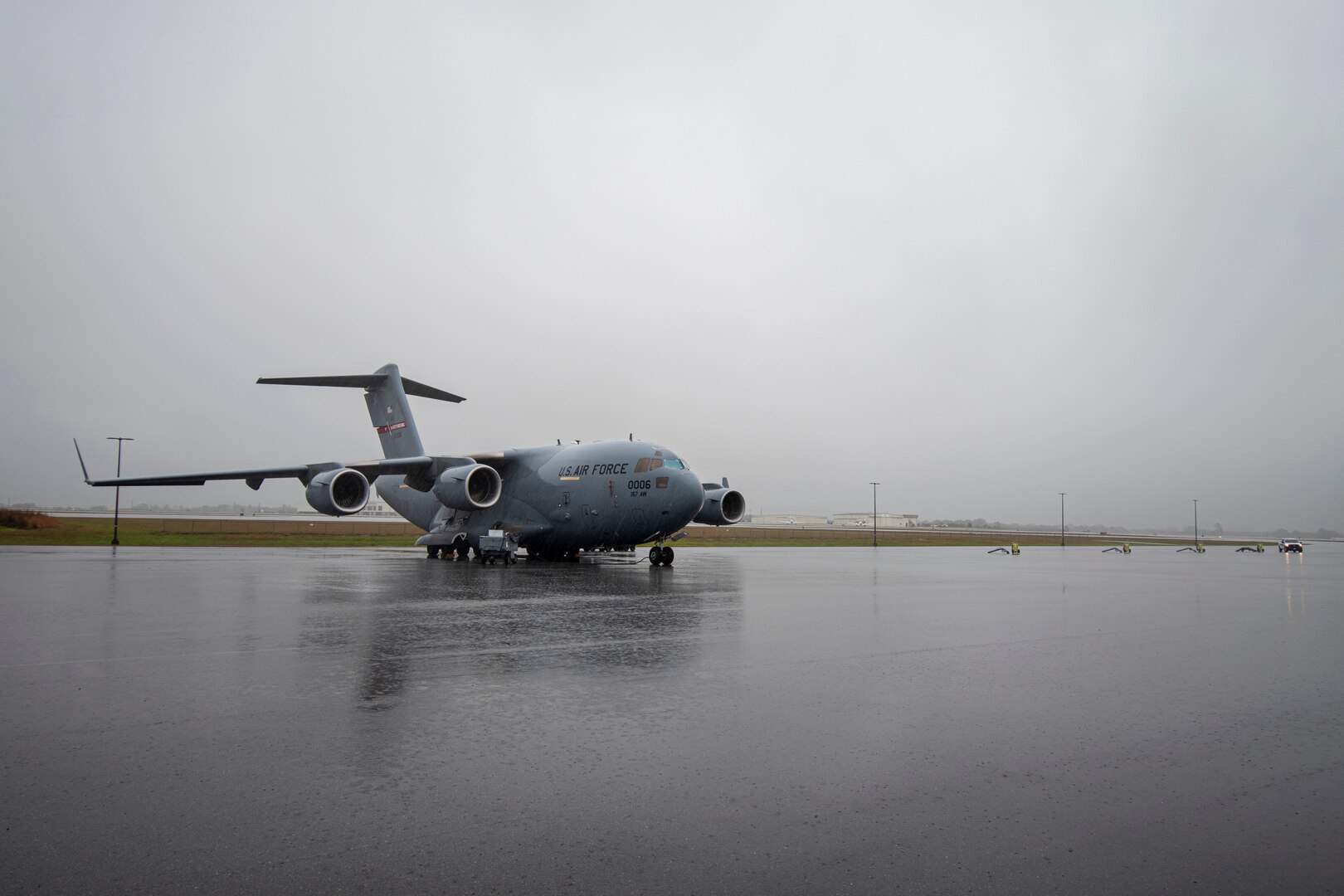 A C-17 Globemaster carries Airmen and equipment from the 187th Fighter Wing to Dothan, Ala., March 1, 2021. Airmen and aircraft from the 187th Fighter Wing at Dannelly Field participated in a rapid deployment training exercise March 2-3, 202, to develop effective methods to deploy to and operate from austere locations.