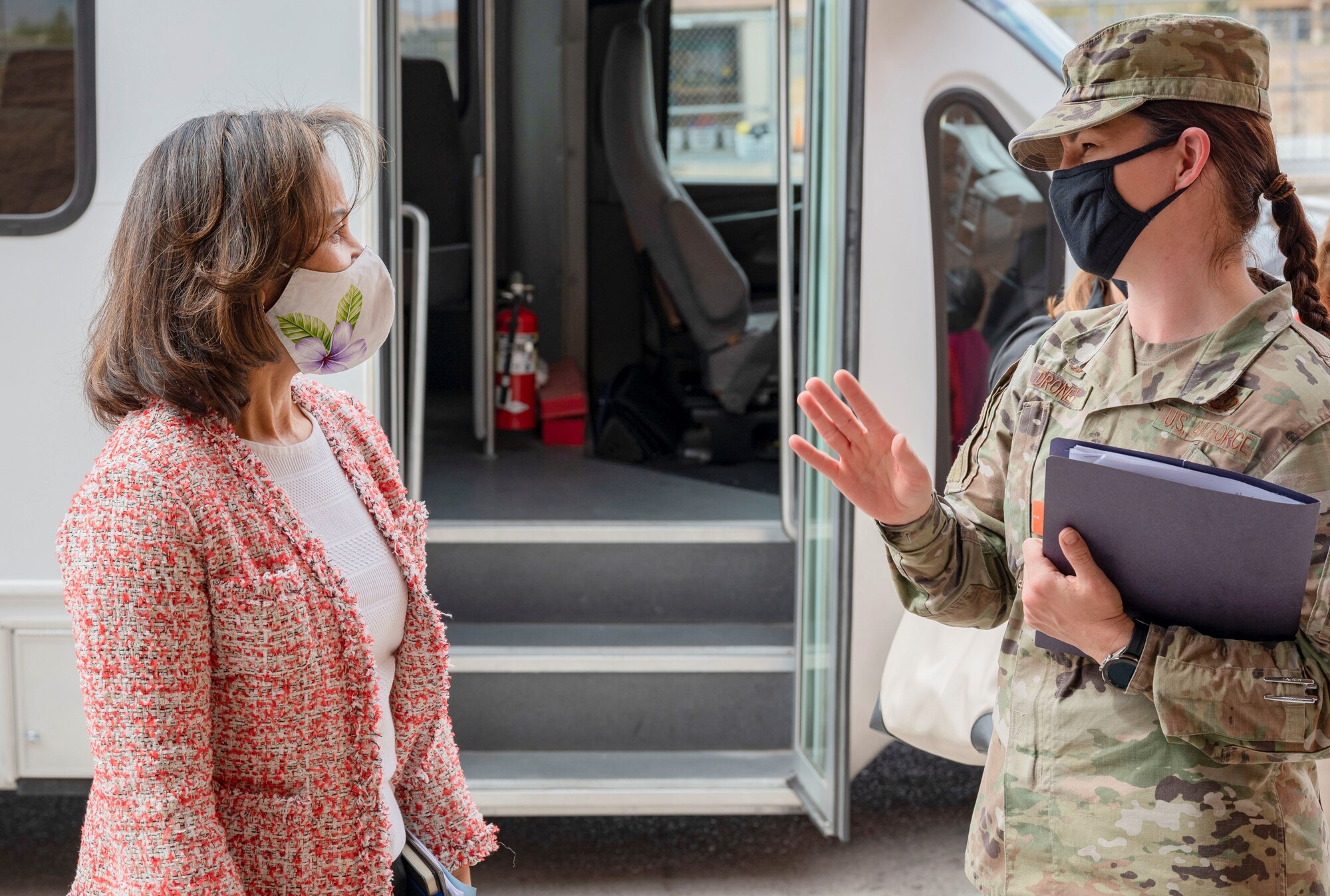 Mrs. Sharene Brown is briefed by Commander of FSS.