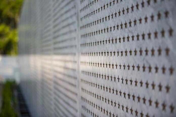 A wall of stars representing the approximately 20,000 African-Americans that went through Marine Corps boot camp at Montford Point stands at the Montford Point Marines Memorial in Jacksonville, North Carolina, Aug. 26, 2020.