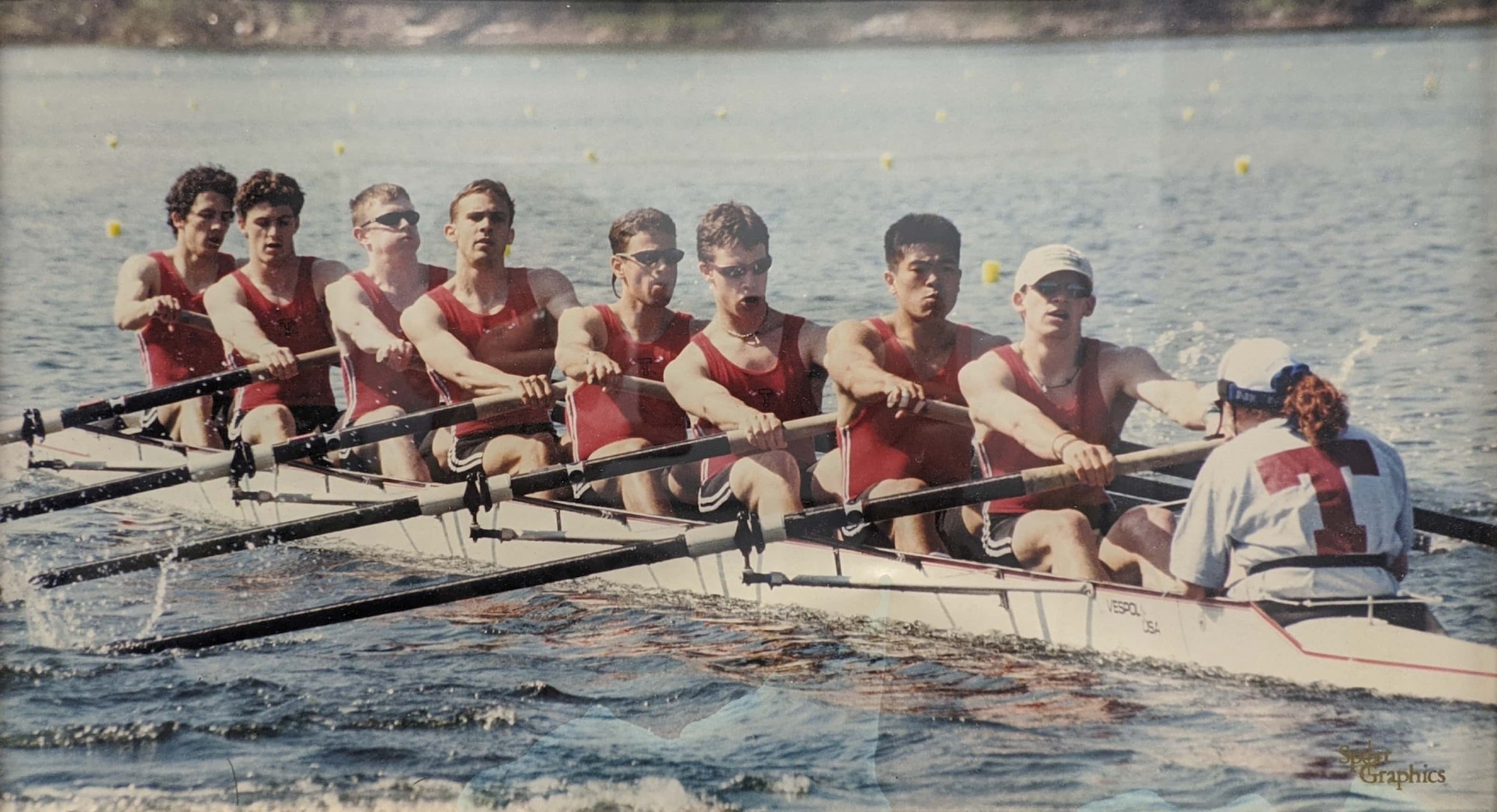 Ben Boehm, (third from left), participating in a rowing event as a student at the Massachusetts Institute of Technology. (Photo by Sport graphics)