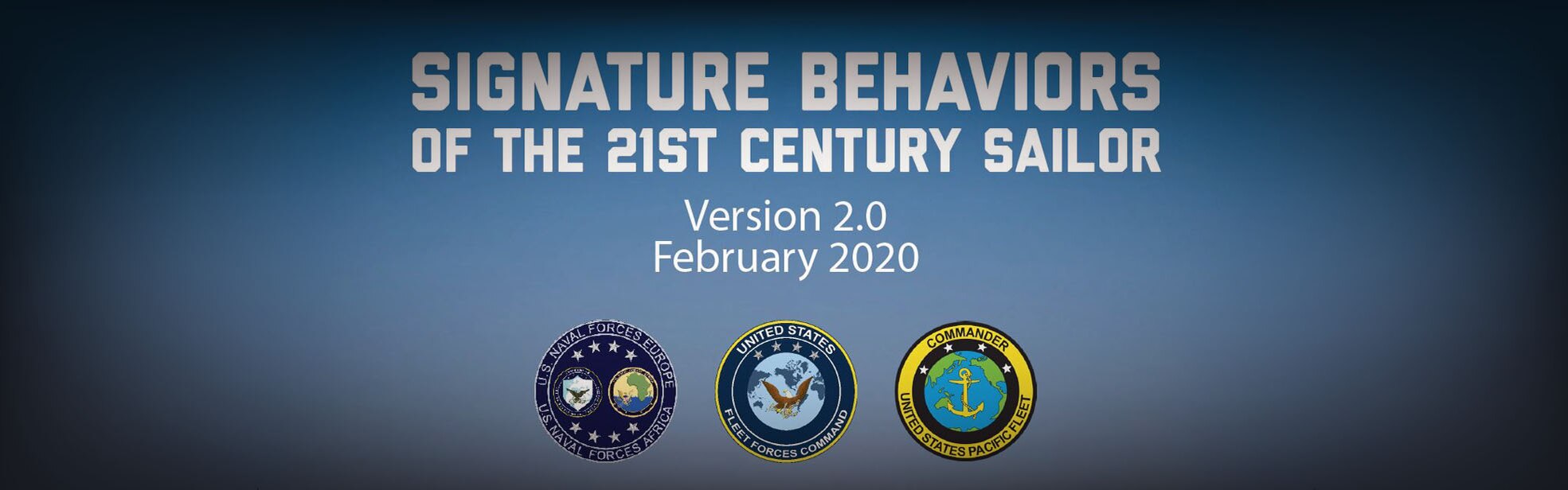 A U.S. Fleet Forces Command website banner for the Signature Behaviors of the 21st Century Sailor.