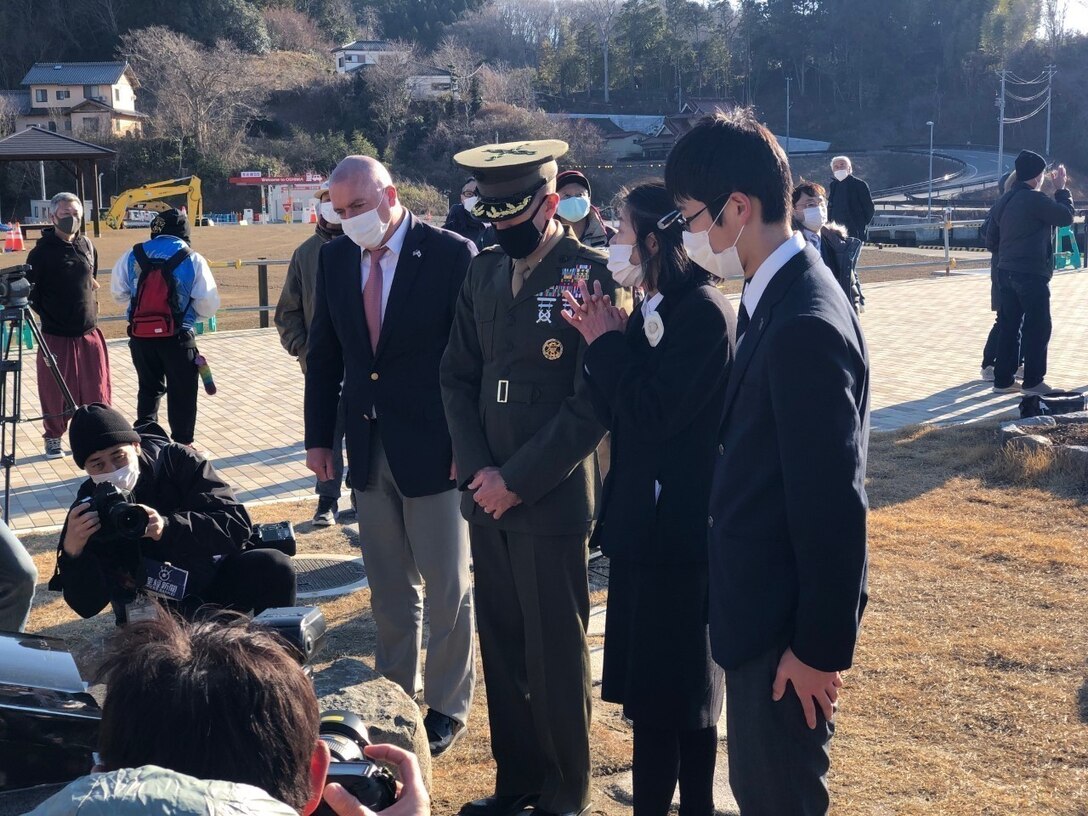 On March 8, Marines from the U.S. Embassy Tokyo and 3D Marine Expeditionary Brigade attended the Oshima Island 10-year anniversary of the 3-11 Great East Japan Earthquake, tsunami and nuclear disaster and subsequent US response Operation Tomodachi. The people of the island unveiled a memorial inscribed with “Friendship Forever,” honoring the strong relationship between themselves and Okinawa Marines.