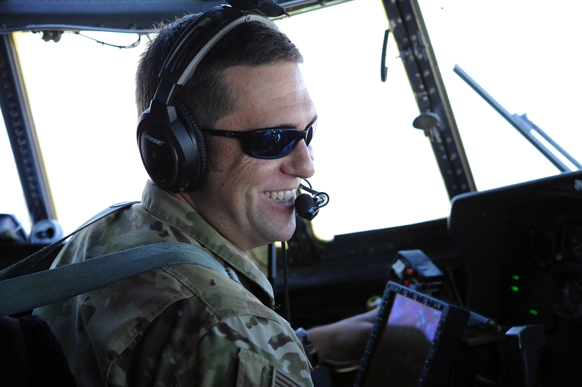 Maj. Andrew F. Smith, 700th Airlift Squadron pilot, flies over Rome, Ga., March 4, 2021. Multiple C-130s flew together as part of Baltic Wolf 2021, a large formation exercise incorporating other units within the Air Force Reserve Command. (U.S. Air Force photo by Senior Airman Kendra A. Ransum)