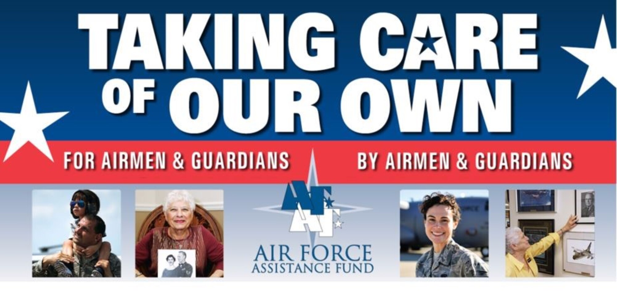 Graphic highlighting Air Force Assistance Fund with title "Taking Care of Our Own"