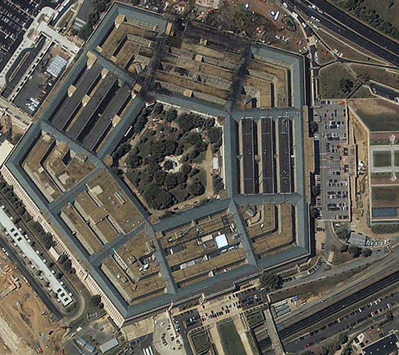 WASHINGTON, D.C. (Sept. 11)--Seen is an aerial view of Pentagon after a hijacked airline crashed into it Sept. 11.  Terrorist hijacked four commercial jets and then crashed them into the World Trade Center in New York, the Pentagon and the Pennsylvania countryside.  U.S. COAST GUARD PHOTO