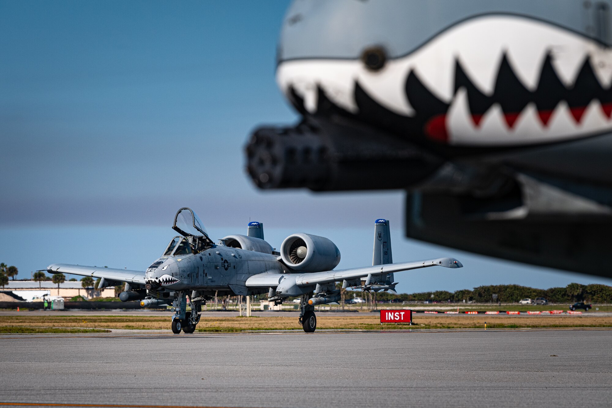 An aircraft waits for an integrated combat turn