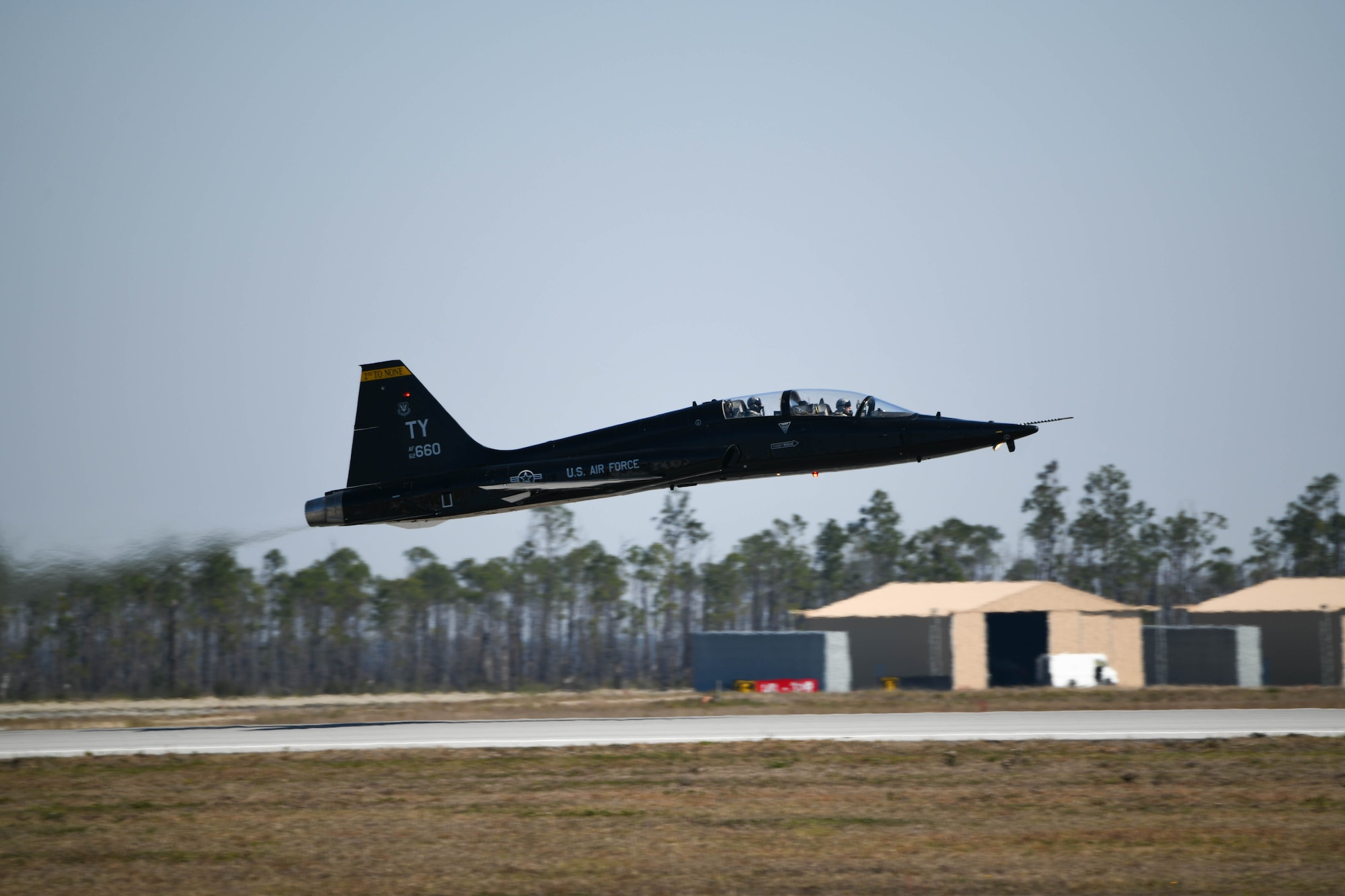 A T-38 Talon takes off from Tyndall Air Force Base