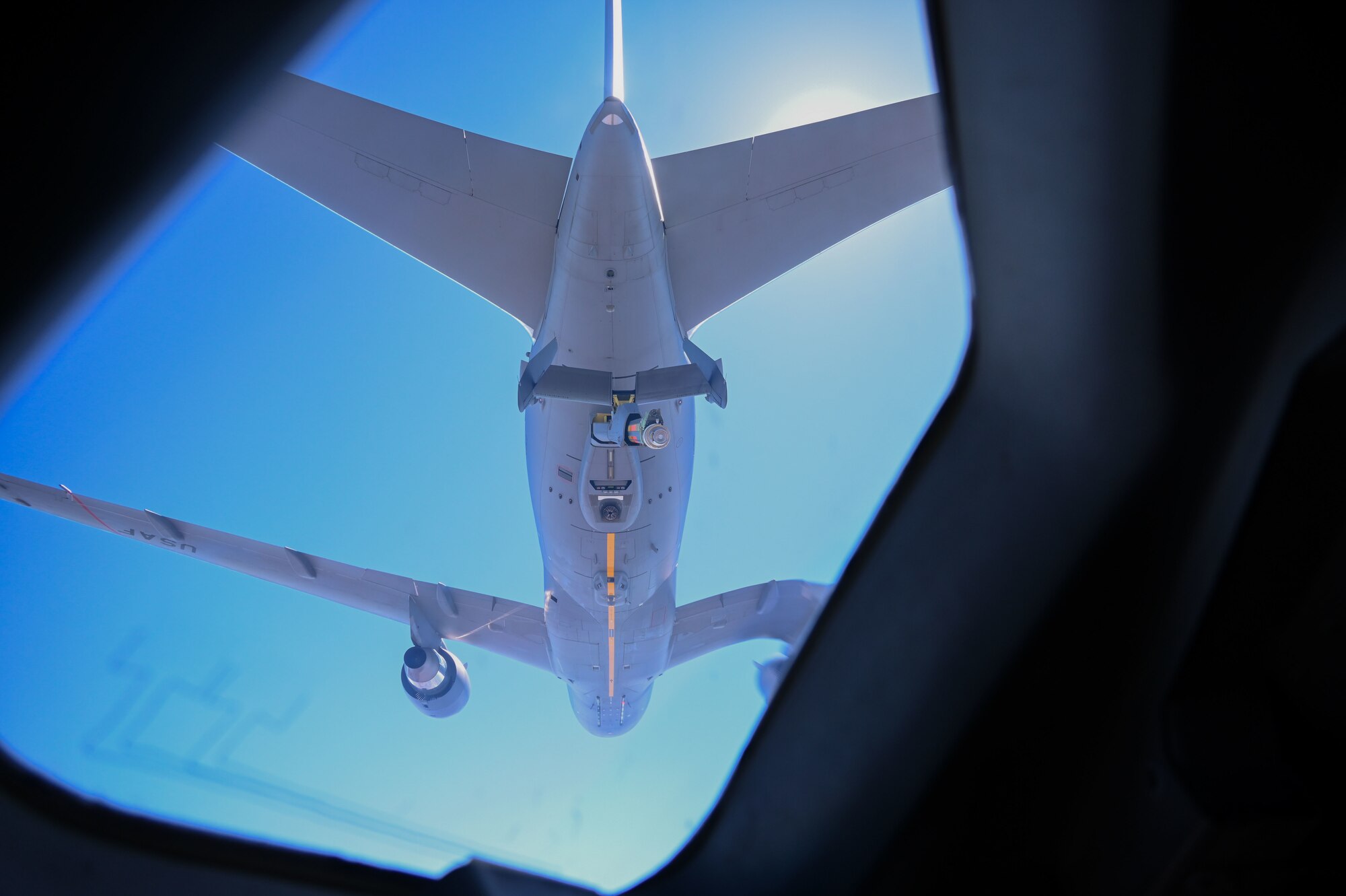 A C-17 Globemaster flown by the 730th Air Mobility Training Squadron, Altus Air Force Base, Oklahoma refuels with a KC-46 Pegasus March 4, 2021. (U.S. Air Force photo by Senior Airman Mary Begy)