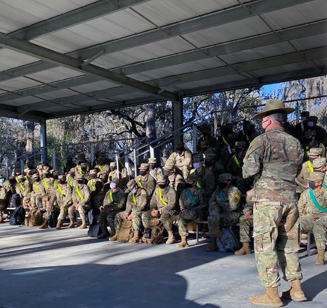 Advanced Individual Training Soldiers assigned to the U.S. Army Medical Center of Excellence during Soldier in Transition Training, or SiTT, receive instruction from Staff Sgt. Kelvin Suarezcolon (right), SiTT noncommissioned officer in charge at Joint Base San Antonio-Fort Sam Houston Feb. 26.