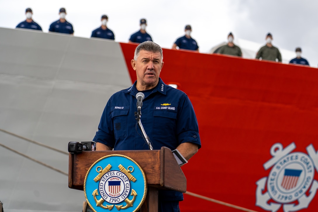 The crew of the Coast Guard Cutter Bertholf (WMSL-750) offloads approximately 7,500 pounds of seized cocaine and marijuana in San Diego, March 20, 2021.