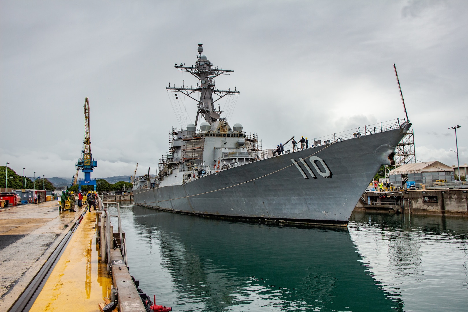 USS William P Lawrence (DDG 110) docks in Dry Dock #4 at Pearl Harbor Naval Shipyard & IMF on March 9.