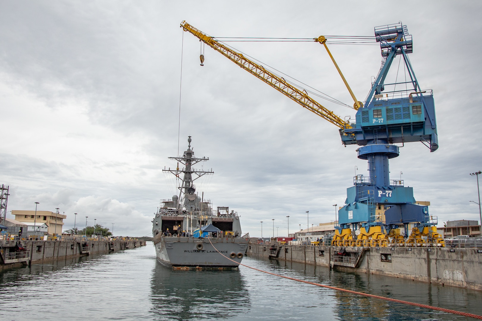 USS William P Lawrence (DDG 110) docks in Dry Dock #4 at Pearl Harbor Naval Shipyard & IMF on March 9.