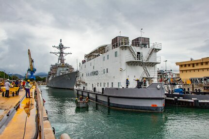 USS William P Lawrence (DDG 110) docks in Dry Dock #4 at Pearl Harbor Naval Shipyard & IMF on March 9.