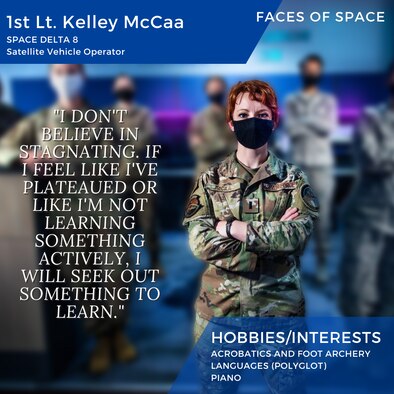 Faces of Space: 1st Lt. Kelley McCaa, Space Delta 8. (U.S. Air Force Graphic by Fin Truant)