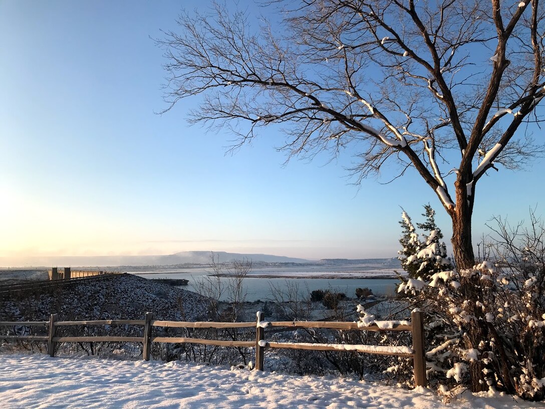 CONCHAS LAKE, N.M. – A view of Conchas Dam in the winter snow, February 2021.