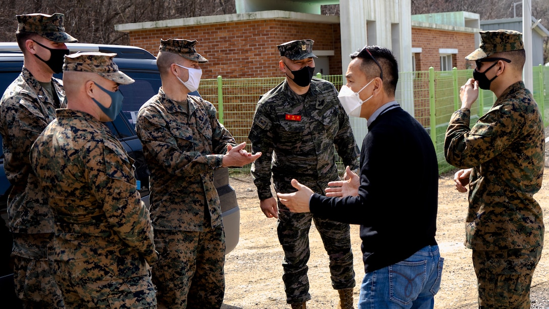U.S. Marines from 3rd Battalion, 3rd Marine Regiment conducted a site survey with Republic of Korea (ROK) Marines from 2nd Battalion, 3rd Marine Brigade, 1st ROK Marine Division, of multiple training areas located around the city of Pohang where Korean Marine Exchange Program 21-2 will be held.