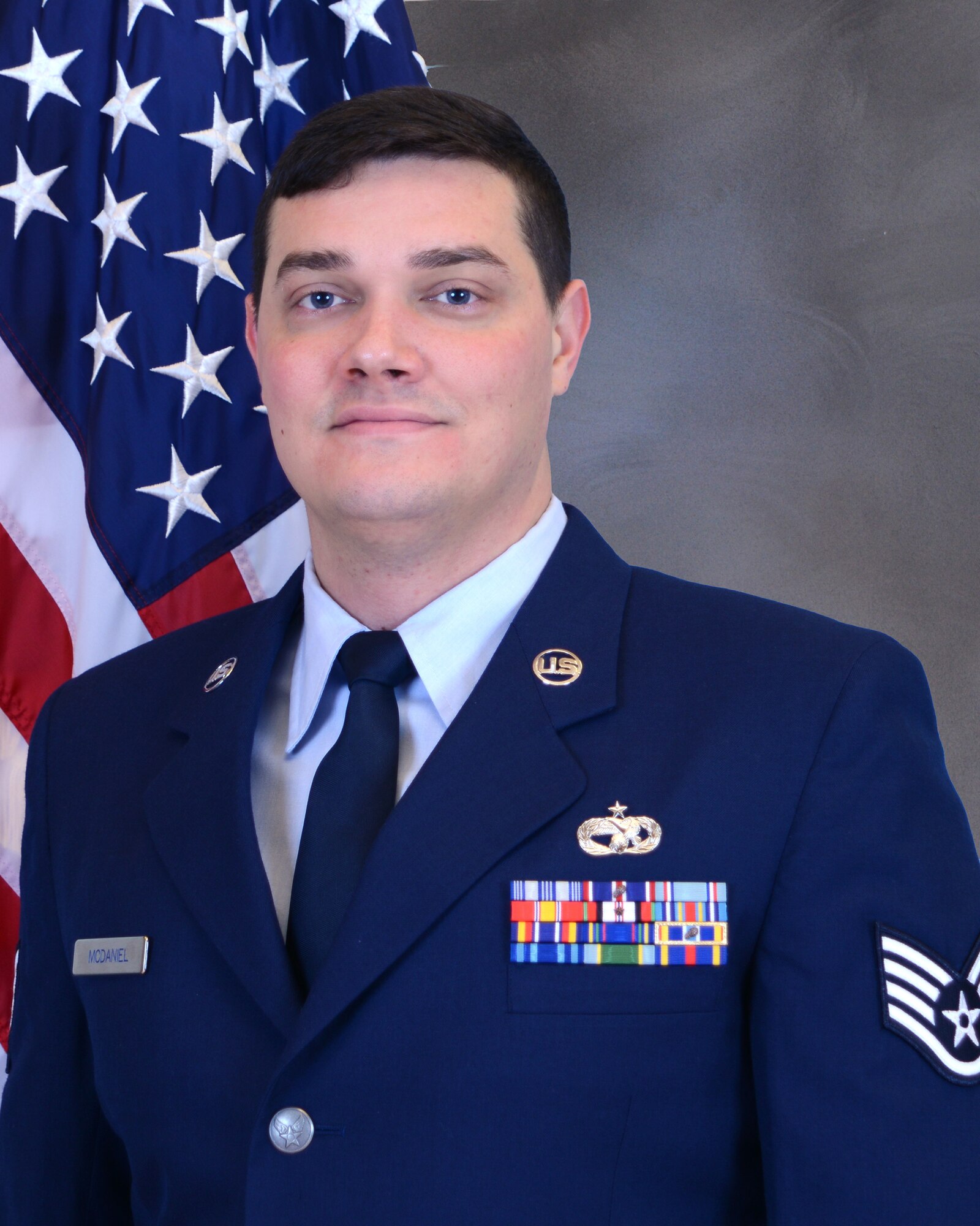 U.S. Air Force Staff Sgt. Walter McDaniels, 426th ABS logistics and ground transportations specialist, poses for an official bio photo at Stavanger Air Base, Norway. (Courtesy photo)