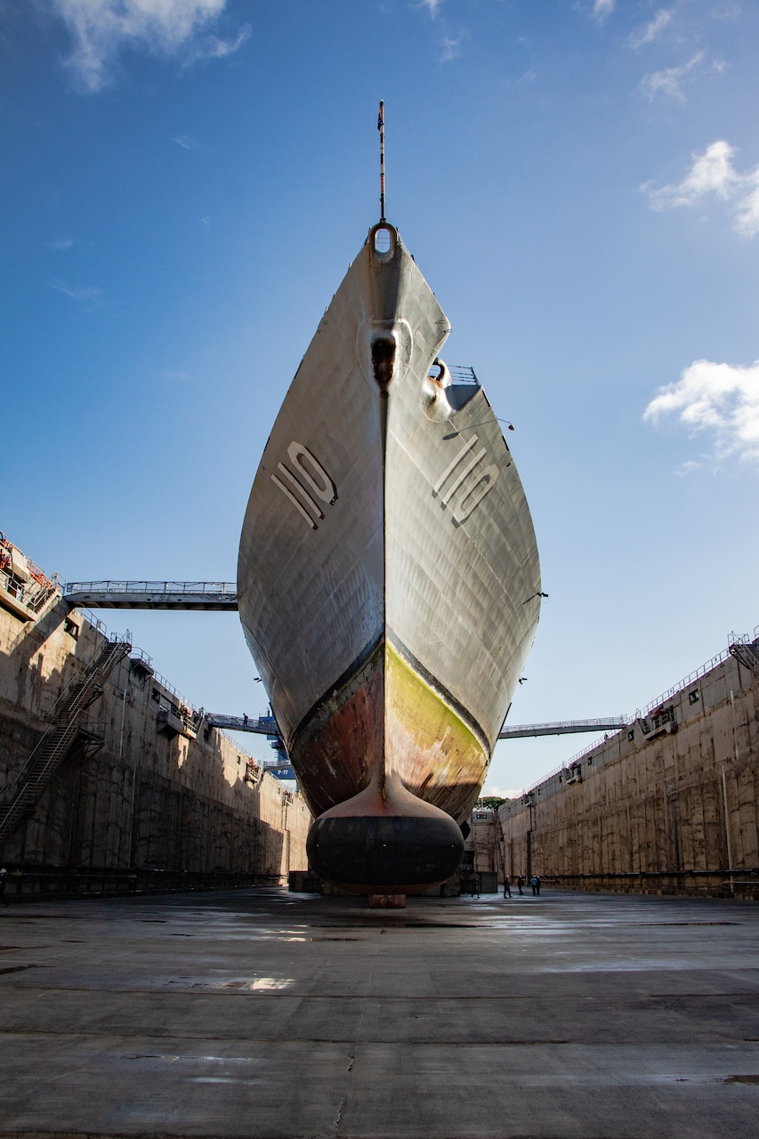 USS William P Lawrence (DDG 110) docks in Dry Dock #4 at Pearl Harbor Naval Shipyard & IMF on March 9.