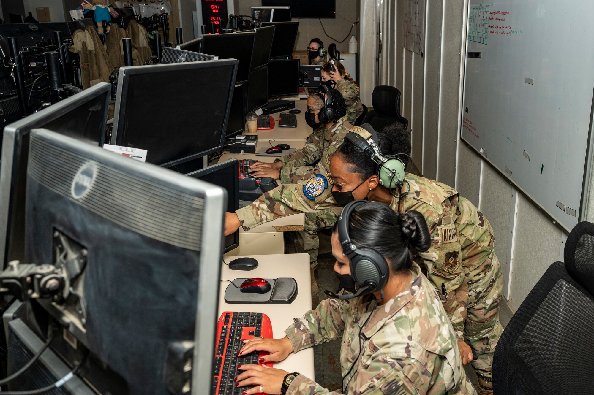 Personnel assigned to the 727th EACS, or “Kingpin,” conducted an all-women mission in celebration of Women’s History Month. (U.S. Air Force photo by Staff Sgt. Miranda A. Loera)