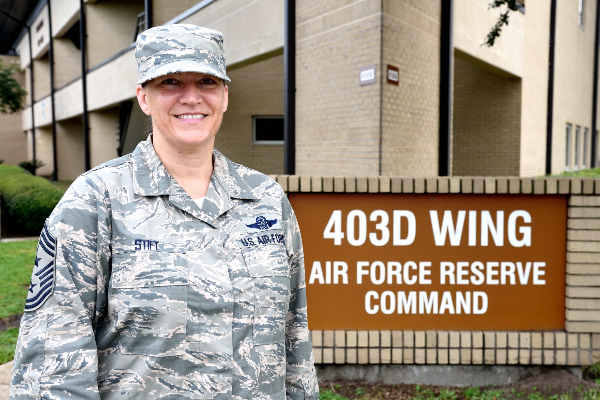 Chief Master Sgt. Amanda Stift was selected in April 2018 to be the 403rd Wing’s new command chief master sergeant at Keesler Air Force Base, Mississippi. She is scheduled to begin serving officially in that role Nov. 1, 2018. (U.S. Air Force photo by Tech. Sgt. Ryan Labadens)