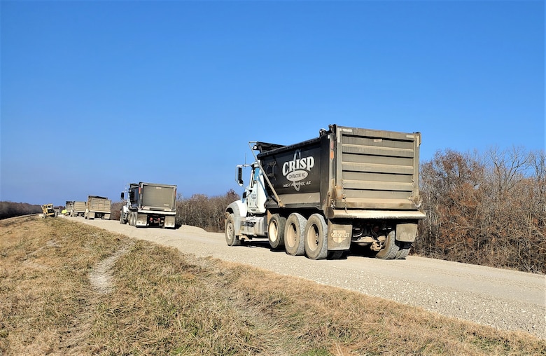 IN THE PHOTO, A Rock Construction works to resurface the levee crown near Phillips County, Arkansas. 2019 flood damage supplemental funds funded the project.