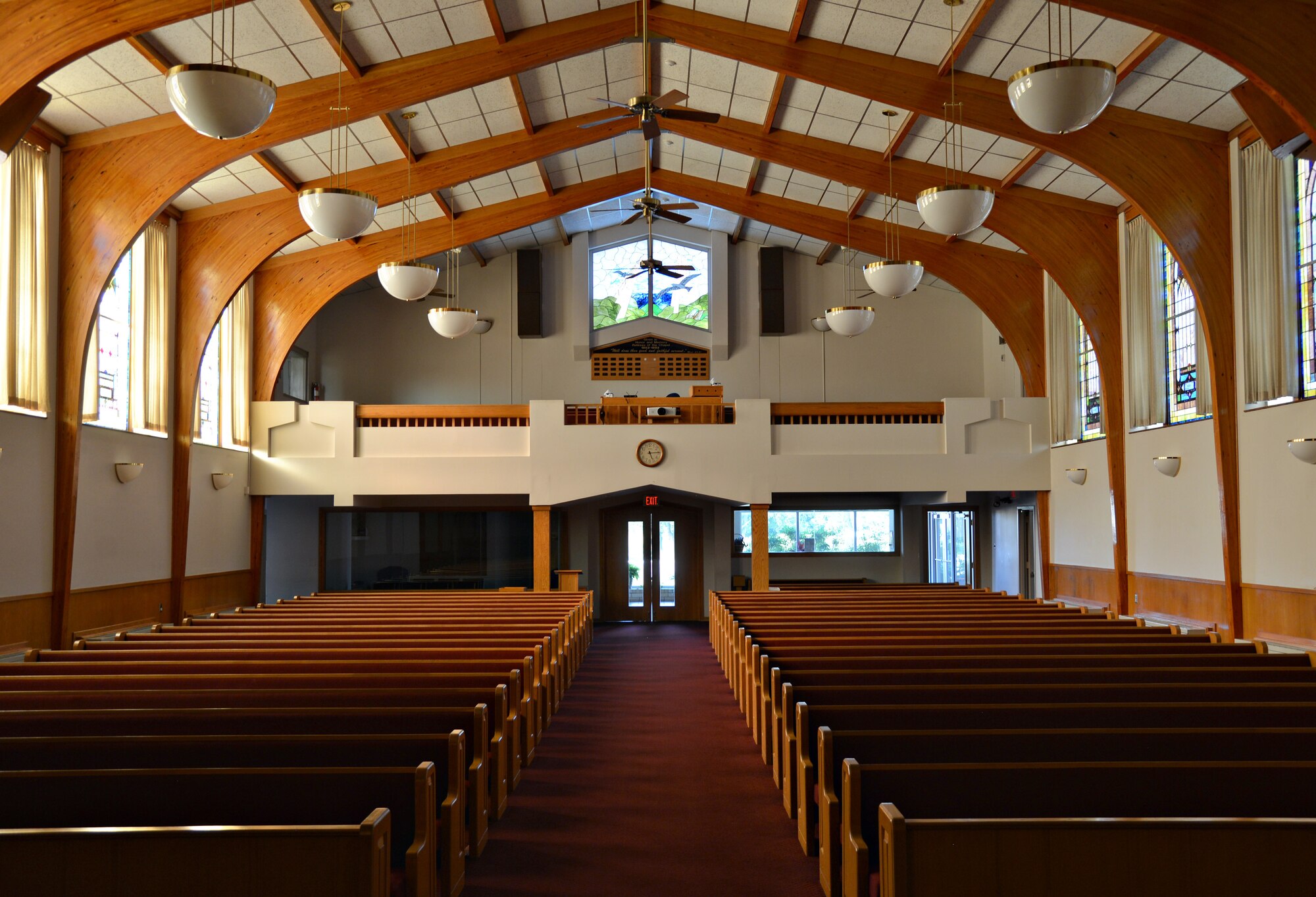 View of pews inside the Tinker Chapel