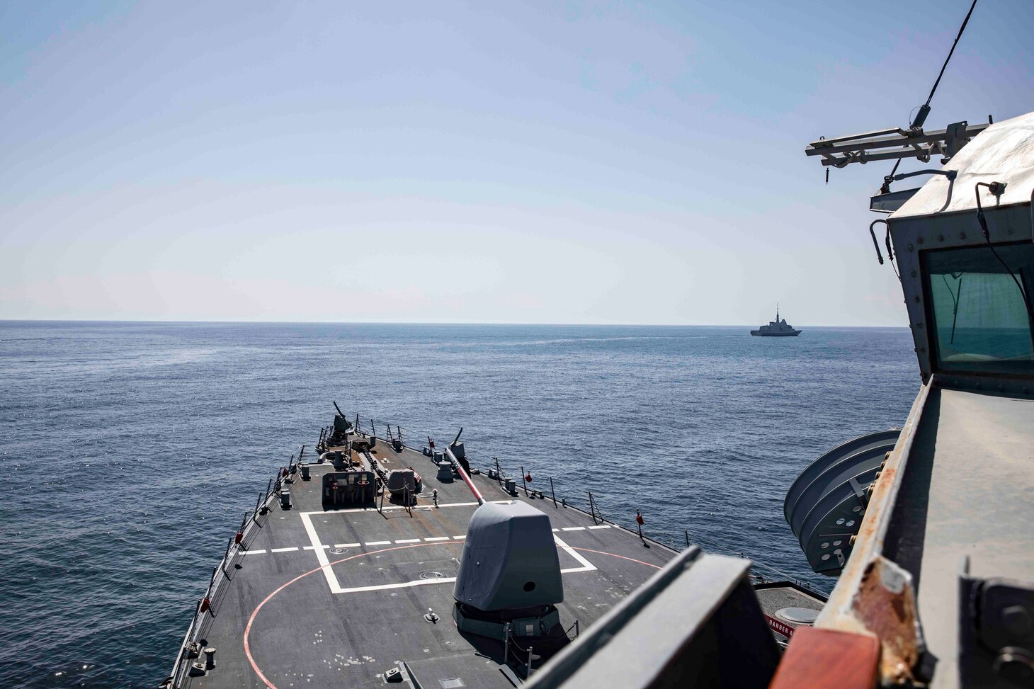 (March 11, 2021) The Arleigh Burke-class guided-missile destroyer USS Porter (DDG 78) participates in exercise Atlas Handshake with the Royal Moroccan Navy multipurpose frigate RMN Mohammed VI (F 701), March 11, 2021. Porter, forward deployed to Rota, Spain, is on its ninth patrol in the U.S. Sixth Fleet area of operations in support of U.S. national interests and security in Europe and Africa.