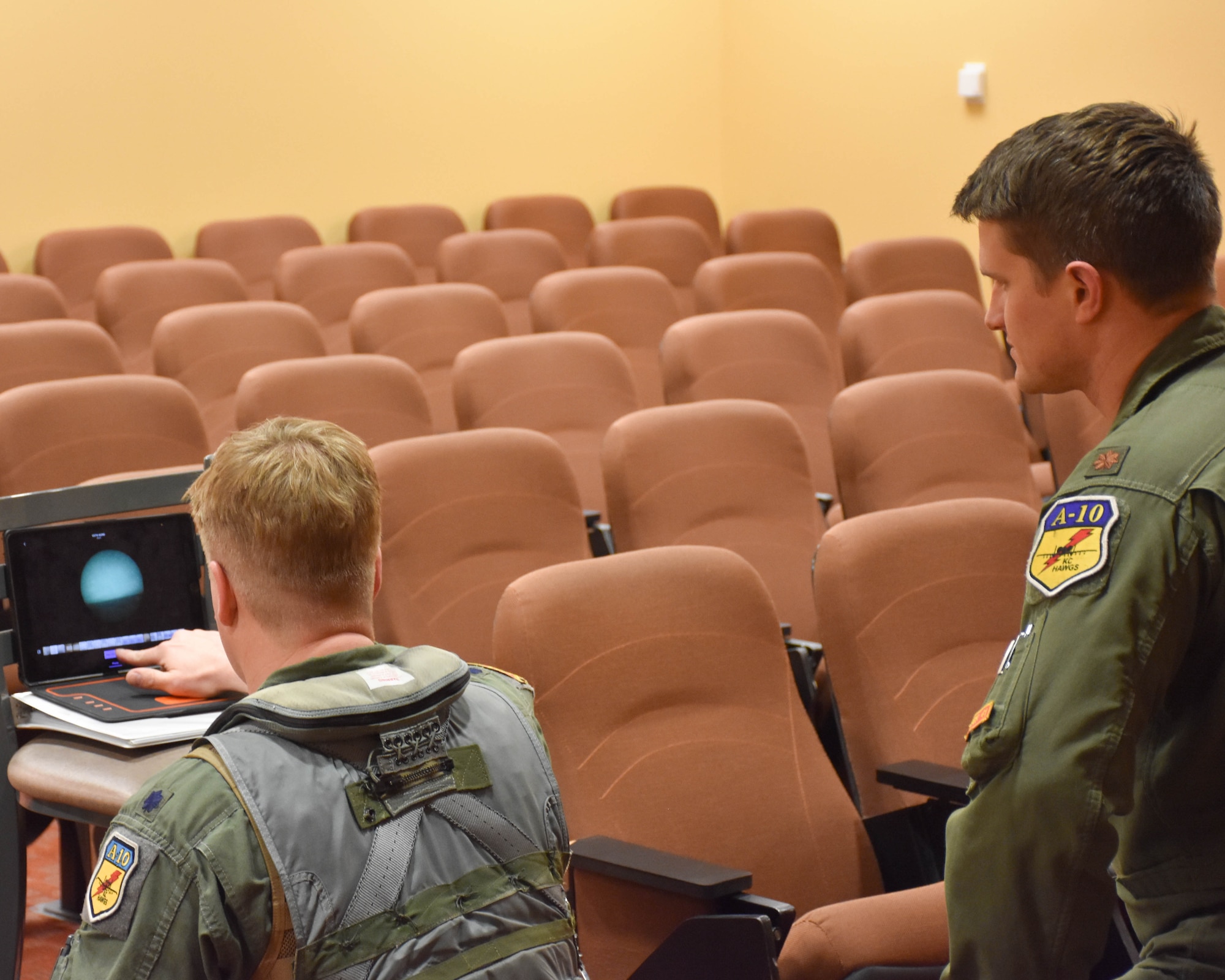 Lt. Col. John Tice, 442d Fighter Wing, shows children how night vision goggles work via video conference with Children’s Mercy Hospital at Whiteman AFB, Missouri, Mar. 11. 2021.