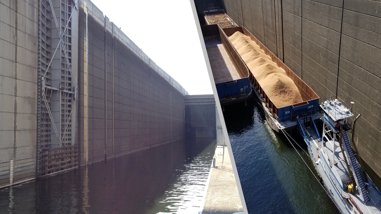 The navigation lock at Lower Granite Dam is 674 feet long, 86 feet wide and 122 feet high with a water volume capacity of approximately 46,000,000 gallons.  The lock is gravity filled and drained by operating a series of large submersible tainter gates.  Annually, the lock services over 1,500 lockages transporting millions of tons of cargo (fertilizer, petroleum, wood products, grain, etc…) to and from the inland port in Clarkston, WA to the Pacific Ocean. .