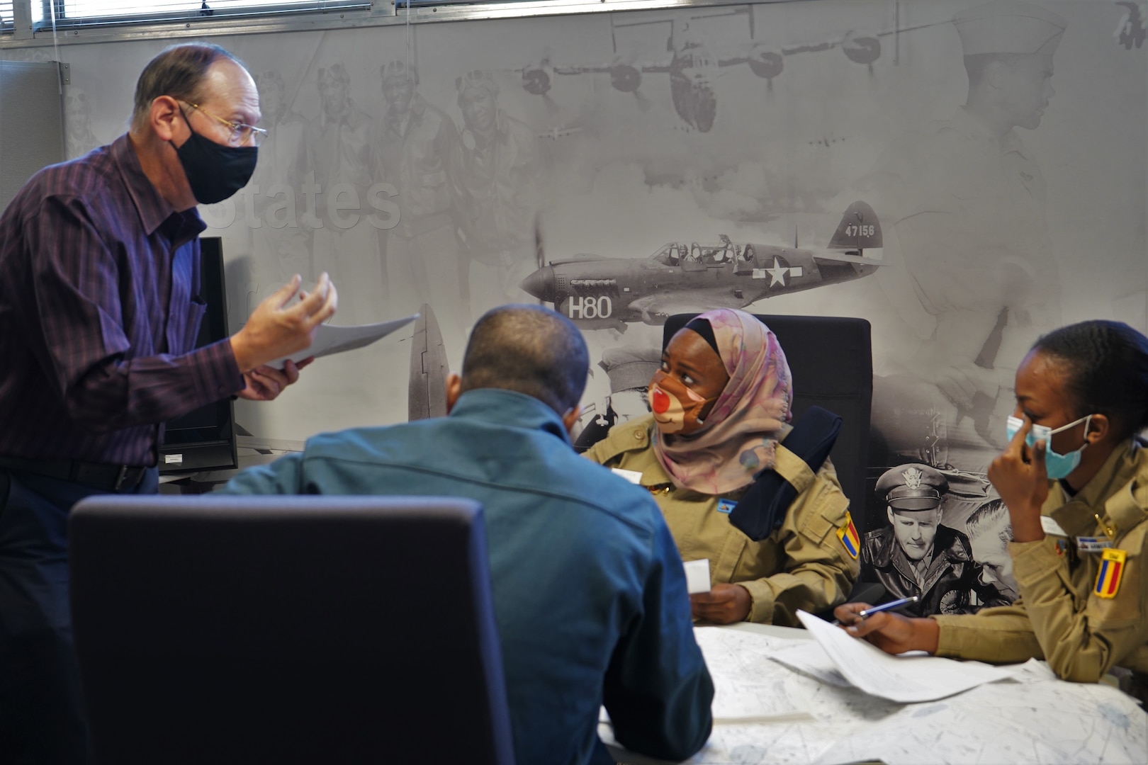 Three Chadian Air Force personnel are the first Defense Language Institute English Language Center students to take advantage of the newest curriculum at DLIELC. This curriculum, pairing the latest virtual reality and artificial intelligence technology, aims to familiarize international students with English communications during aviation scenarios.