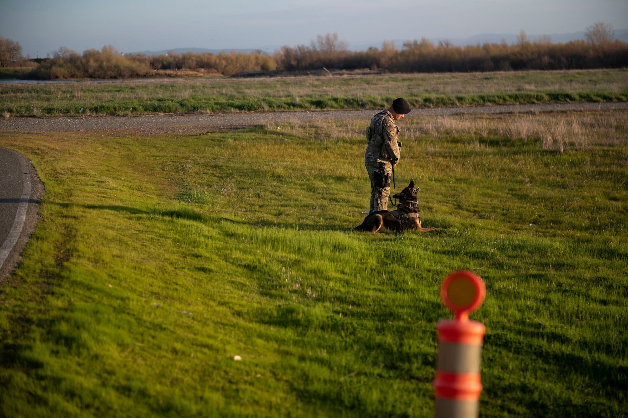 Staff Sgt. Jason Herrier, 9th Security Forces Squadron (SFS) military working dog (MWD) handler and Bady 2, 9th SFS MWD spend time together on Beale Air Force Base.