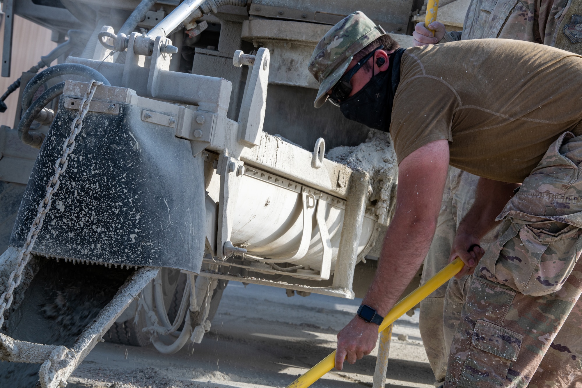 airman mixes concrete