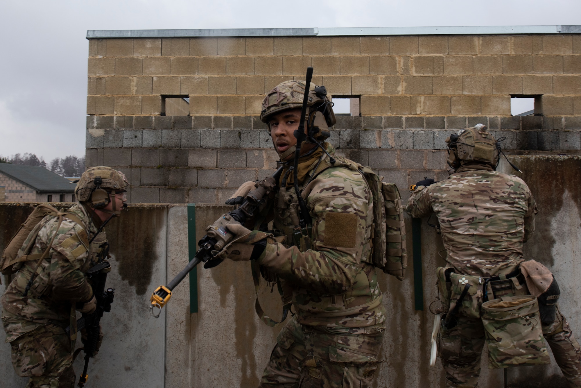 An Airman looks for opposing forces.