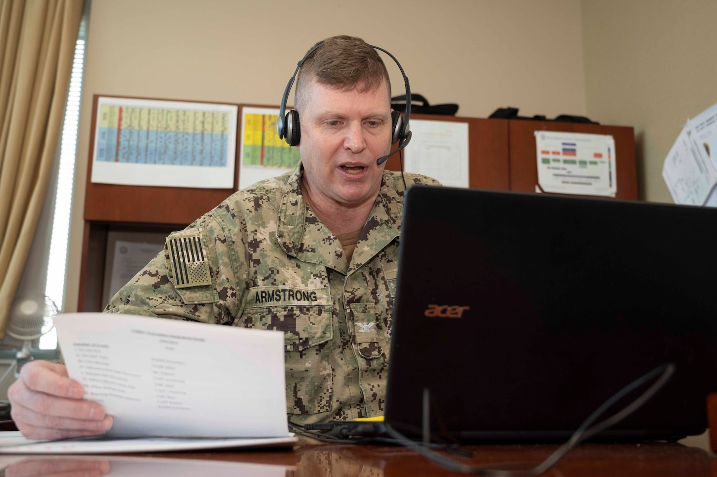 The Chief of Staff for Commander, Navy Reserve Forces Command (CNRFC), Capt. Errin Armstrong, addresses Sailors during a virtual extremism stand-down.