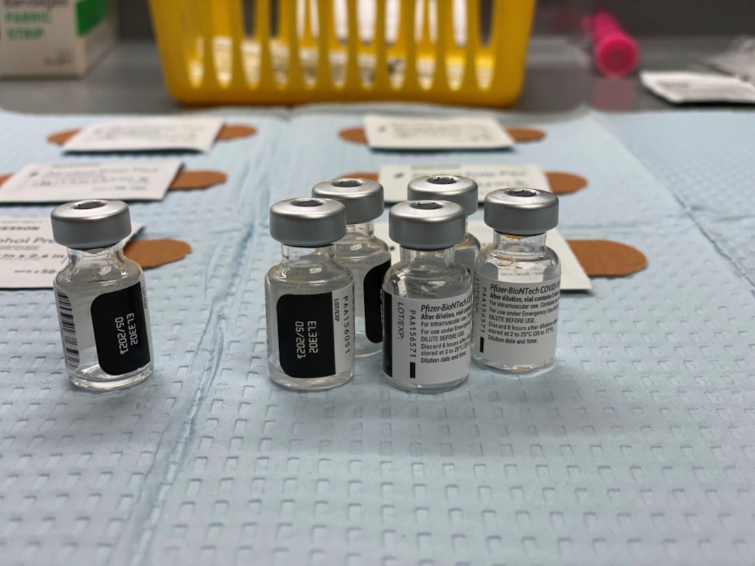 Brig. Gen. Doug Pierson, Commanding General, 4th Marine Logistics Group, receives the second shot of the Pfizer-BioNTech COVID-19 vaccine at Fort Lewis, WA. on Jan. 15, 2020.