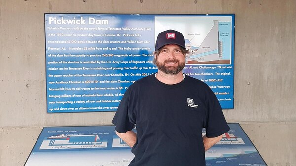 Bradley Wilson, lock and dam equipment mechanic at Pickwick Lock, is the U.S. Army Corps of Engineers Nashville District Employee of the Month for January 2021. He is seen here March 11, 2021 at Pickwick Lock on the Tennessee River in Counce, Tennessee. (USACE photo by Randy Boyd)