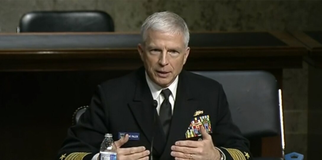 Screenshot of the commander of U.S. Southern Command, Navy Adm. Craig Faller, testifying before the Senate Armed Services Committee, March 16, 2021