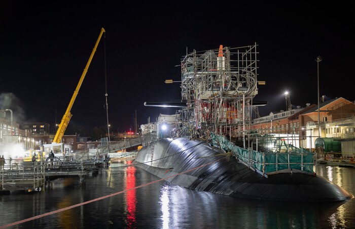 USS Michigan (SSBN 727) undocked at Puget Sound Naval Shipyard & Intermediate Maintenance Facility March 9, 2020, after more than a year and a half in Dry dock 2, as it nears the end of its Extended Refit Period.