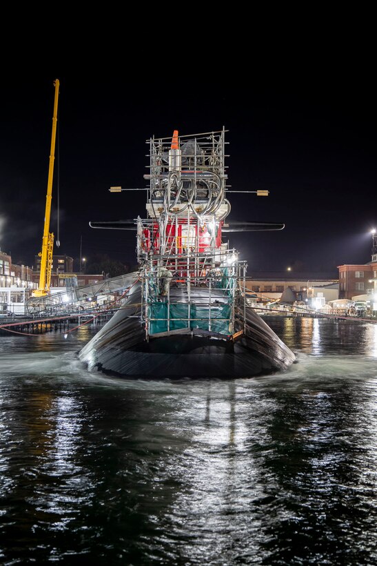 USS Michigan (SSBN 727) undocked at Puget Sound Naval Shipyard & Intermediate Maintenance Facility March 9, 2020, after more than a year and a half in Dry dock 2, as it nears the end of its Extended Refit Period.