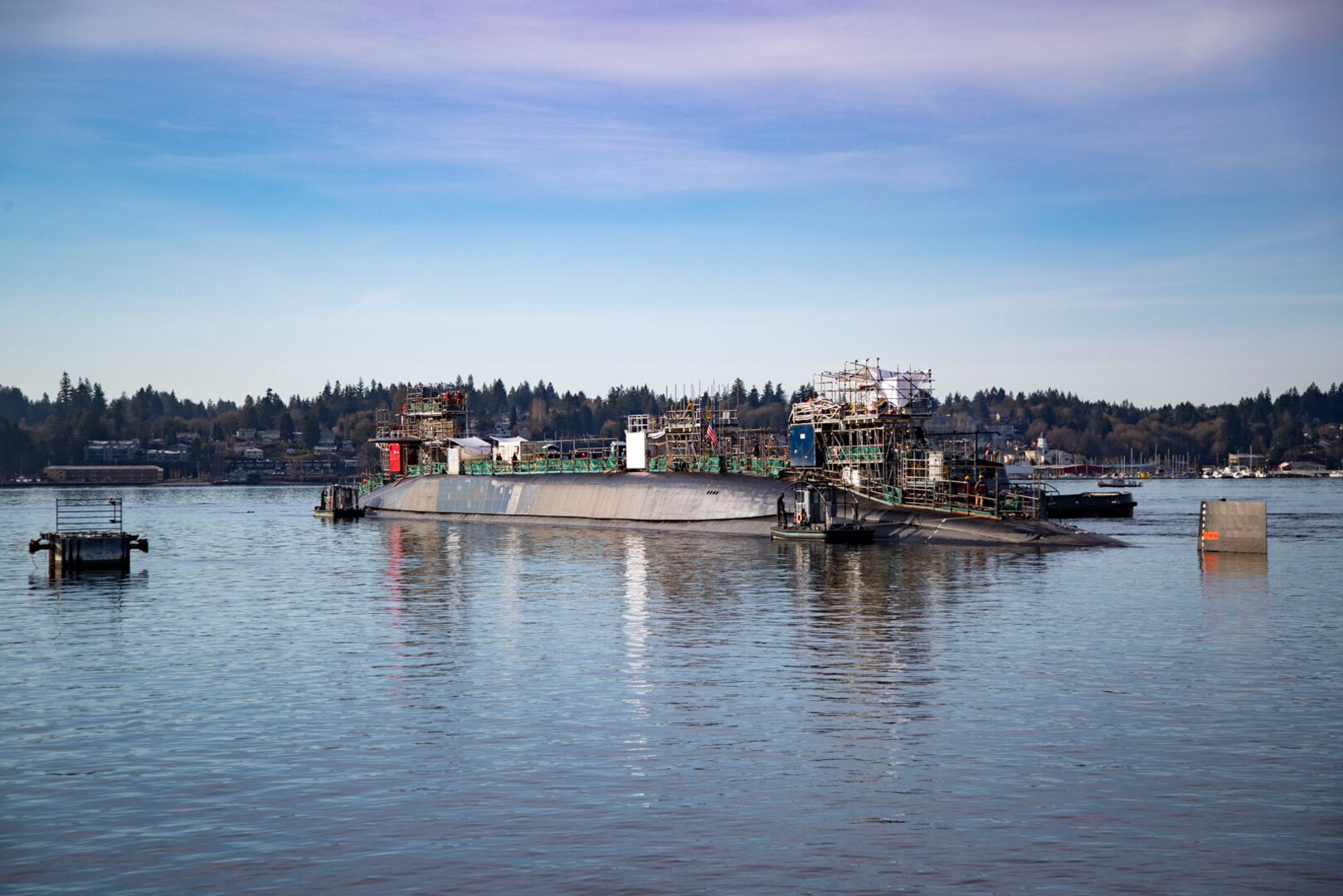 USS Michigan (SSBN 727) undocked at Puget Sound Naval Shipyard & Intermediate Maintenance Facility March 9, 2020, after more than a year and a half in Dry dock 2, as it nears the end of its Extended Refit Period.