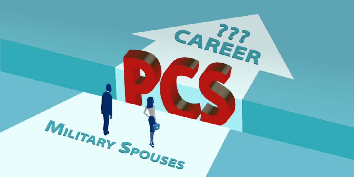 Concept illustration of two career individuals separated from their careers by the word "PCS"